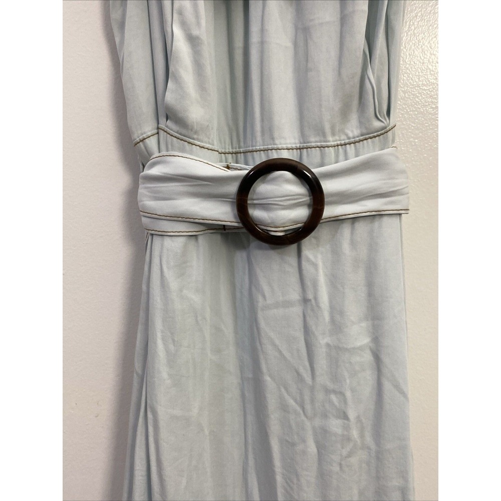 "a loves a" Light Blue Denim Off Shoulder Maxi Dress with Belt - Picture 3 of 12